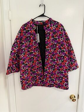 Floral Quilted Jacket Women’s L Boho Cottagecore Grandmacore Whimsical Fairycore